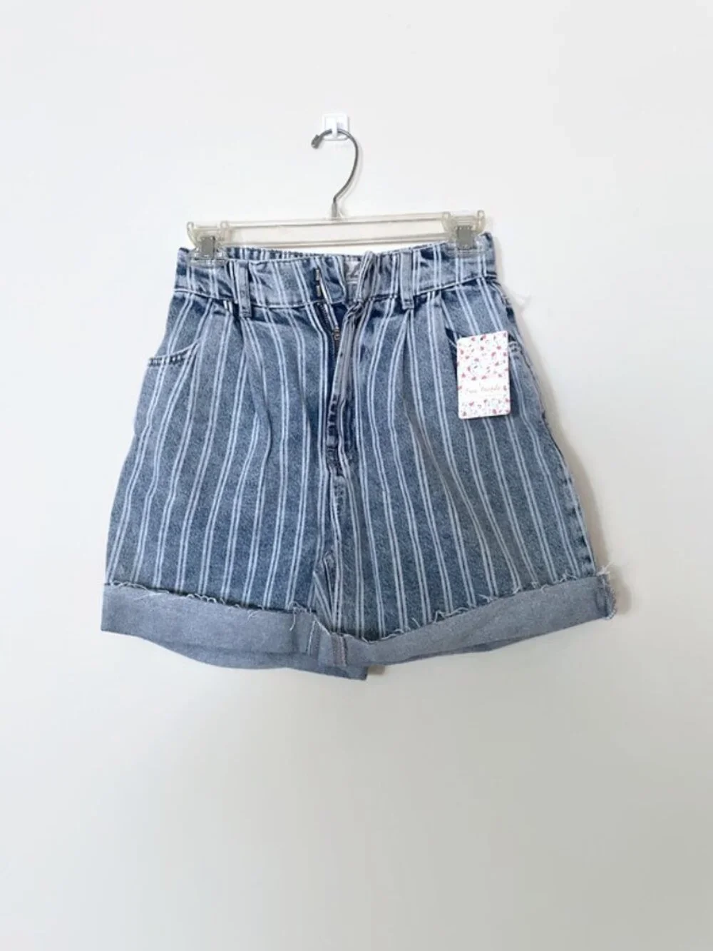 FREE PEOPLE Denim striped shorts